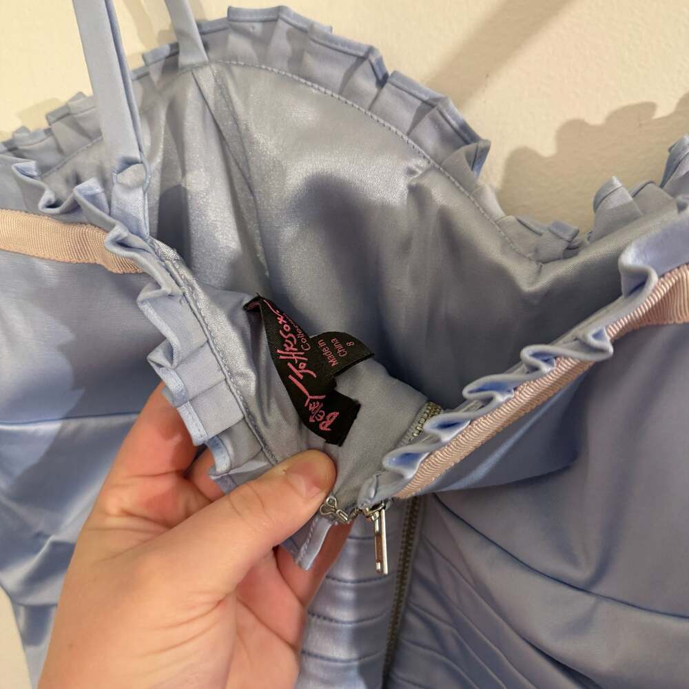 y2k betsey johnson blue satin pink tulle cocktail dress size 8 - Picture 9 of 10